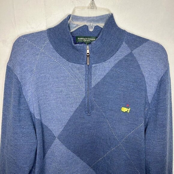 Fairway & Greene Masters Golf 1/4 Zip Argyle Italian Merino Wool Sweater Sz L - Picture 2 of 10